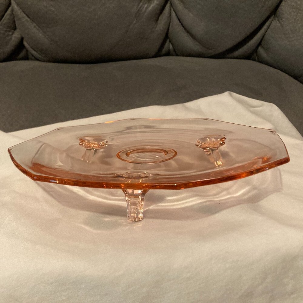 VTG 1932 Standard Glass-Hoffman Pink Depression Glass 8-sided Serving Plate-EUC